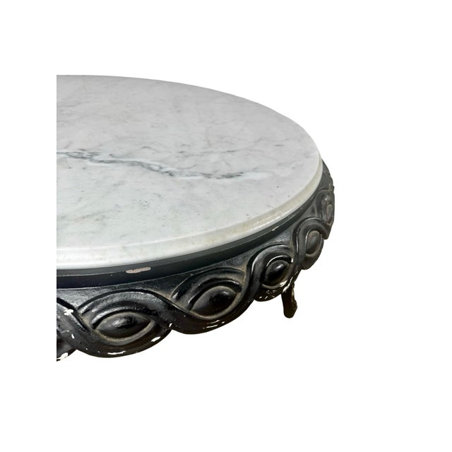 Vintage French-Style Round Marble-Top Coffee Table With Black Cabriole Base For Sale - Image 9 of 11