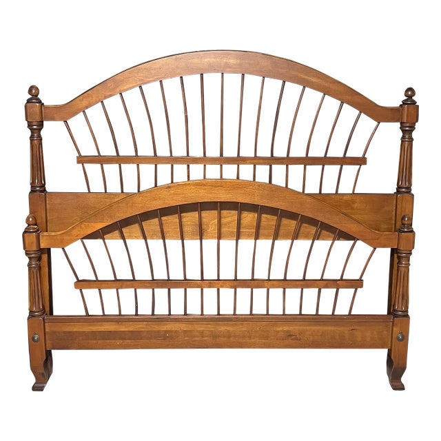 1990s Ethan Allen Country French Queen Wheat Back Bed Frame For Sale