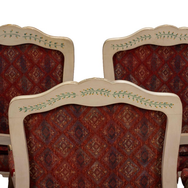 1970s French Provincial Dining Chairs Louis XV Style White Frame Upholstered -Set of 9 For Sale - Image 17 of 18