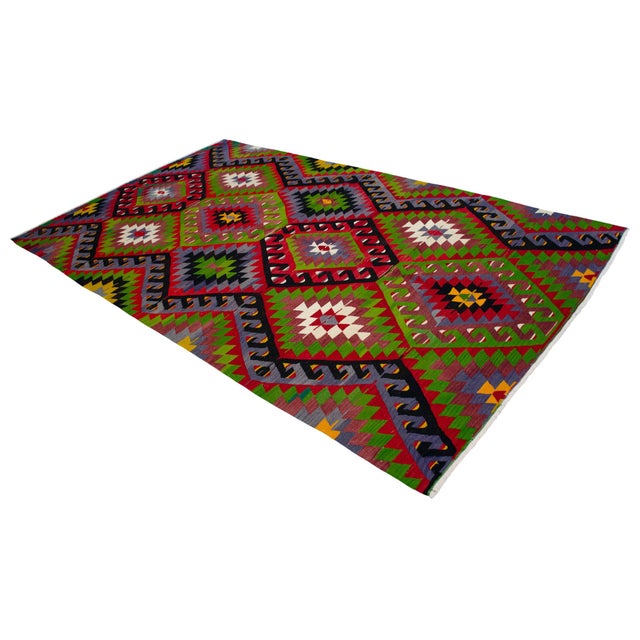 Turkish Rug Hand Woven Oushak Kilim Area Rug - 5′10″ X 10′2″ For Sale - Image 6 of 14