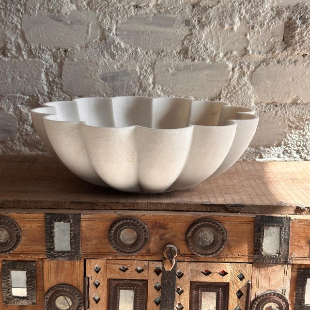 Hand-Carved White Marble Cirque Floral Vessel Sink - Modern Bathroom Vanity Basin For Sale - Image 9 of 10