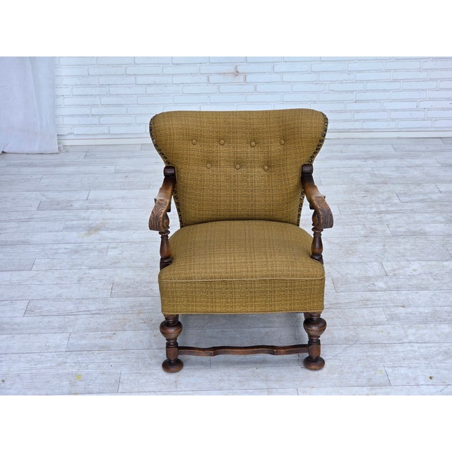 Danish Armchair in Green Furniture Wool and Oak Wood, 1960s For Sale - Image 11 of 18