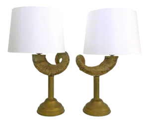 Ram's Horn and Brass Table Lamps - a Pair