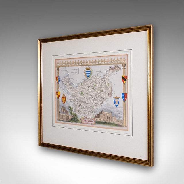 Victorian Antique Cheshire County Map, English, Atlas Reproduction, Moule, Victorian, 1900 For Sale - Image 3 of 12