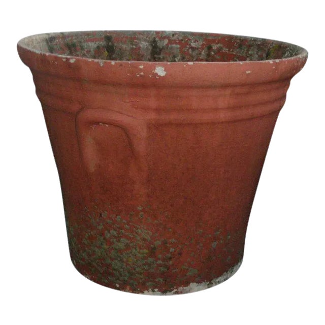 Vintage 1940's Watts Concrete Terra Cotta Finish Palm Beach Flower Palm Tree Pot For Sale