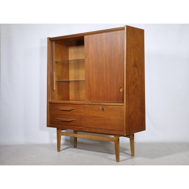 Mid-Century Modern Teak Highboard with Glass Display Case and Sliding Door, 1960s For Sale - Image 15 of 15
