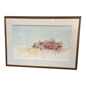 American School, 20th Century, Truck in a Field, Watercolor on Paper, Signed Ralph Smith and Dated 1982 L.l., Framed