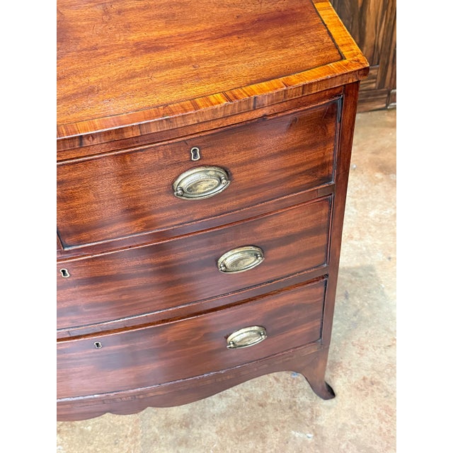 English Bow Front Chest of Inlaid Flame-Cut Mahogany For Sale - Image 10 of 12