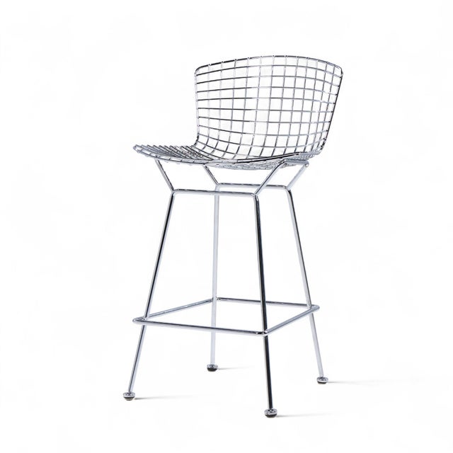 Chrome Harry Bertoia for Knoll Mid Century Chrome Counter Stools - Pair For Sale - Image 8 of 13