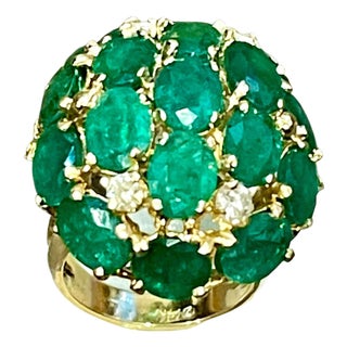 12.5 Ct Natural Brazilian Emerald & Dimond Dome Shape Cocktail Ring 14 Kt Y Gold For Sale