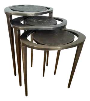 R & Y Augousti Bronze and Shagreen Nesting Side Tables- A Set of 3