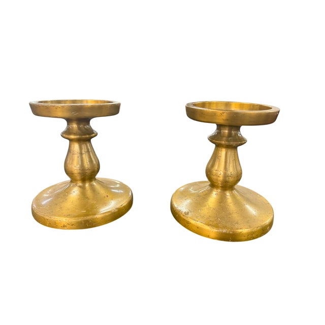 Vintage Metal Candlestick Pair For Sale - Image 4 of 10