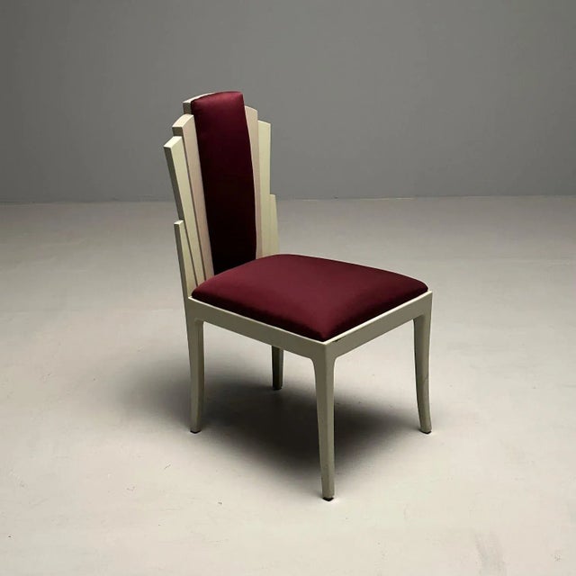 Paint Vladimir Kagan Mid-Century Modern, Six Eva Dining Chairs, Lacquer, Maroon Fabric For Sale - Image 7 of 12