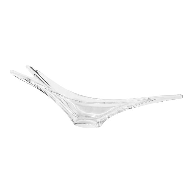 Mid-Century Modernist Swallow Tail Form Centerpiece in Clear Crystal Signed Daum For Sale