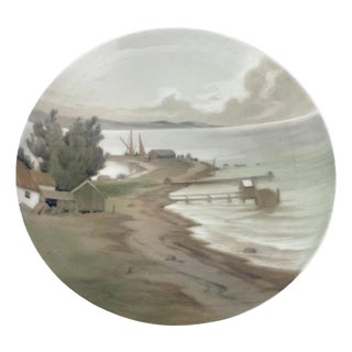 Land with Seascape Porcelain Wall Plate attributed to Bing & Grøndahl, Denmark, 1890s For Sale