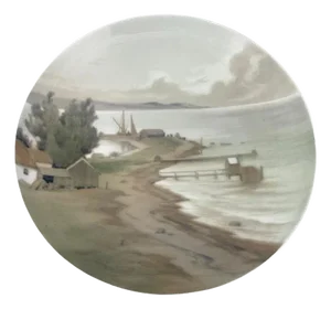 Land with Seascape Porcelain Wall Plate attributed to Bing & Grøndahl, Denmark, 1890s