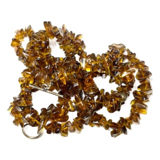 Gemstone Necklace Double Strand Natural Cognac Honey Amber Necklace Sterling Silver Clasp For Sale