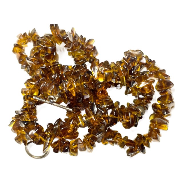 Mid 20th Century Double Strand Natural Cognac Honey Amber Necklace Sterling Silver Clasp For Sale