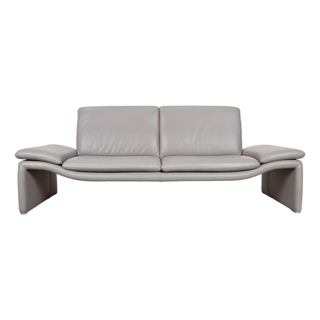 Leather Three-Seater Grey Sofa with Manual Function from Koinor For Sale