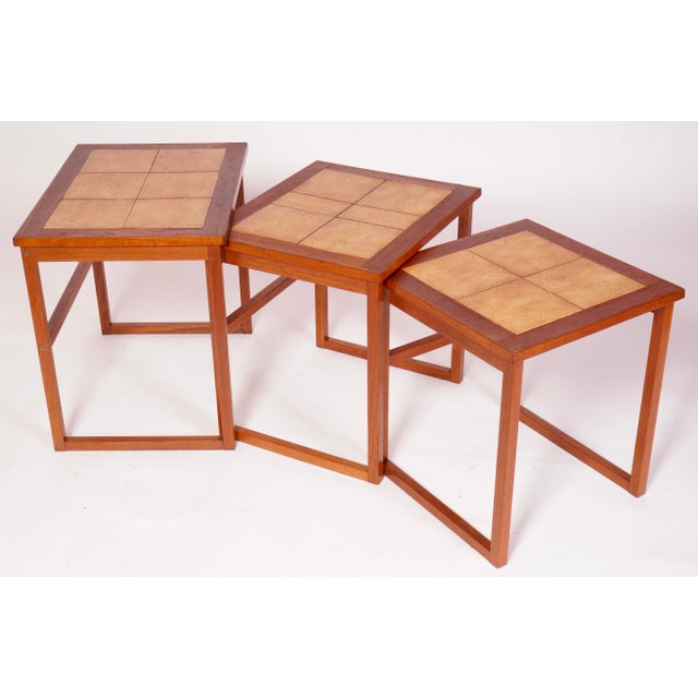 Wood Mid Century Modern Danish Nesting Table With Tile Tops by Brdr. Furbo For Sale - Image 7 of 12