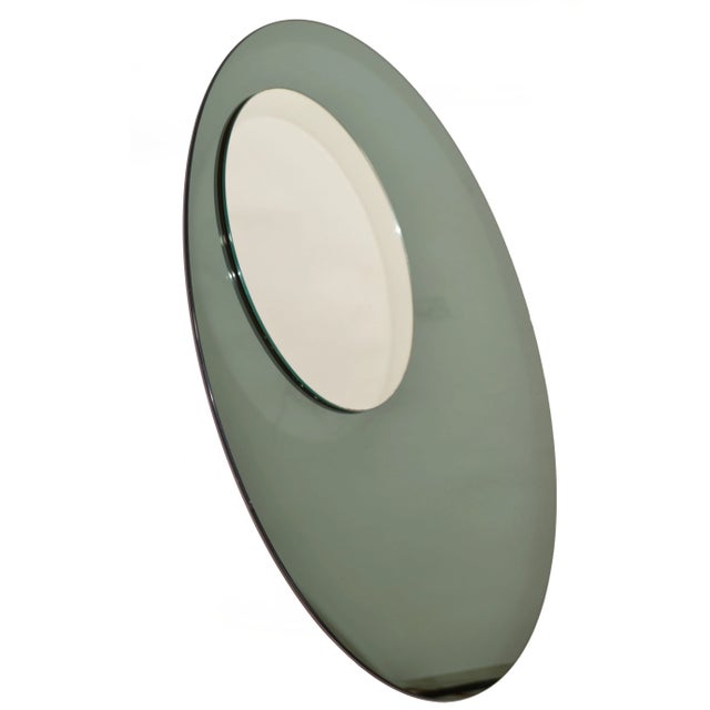 Wood Fontana Arte Style Round Double Glass Wall Mirror Italy Mid-Century Modern 1970 For Sale - Image 7 of 12