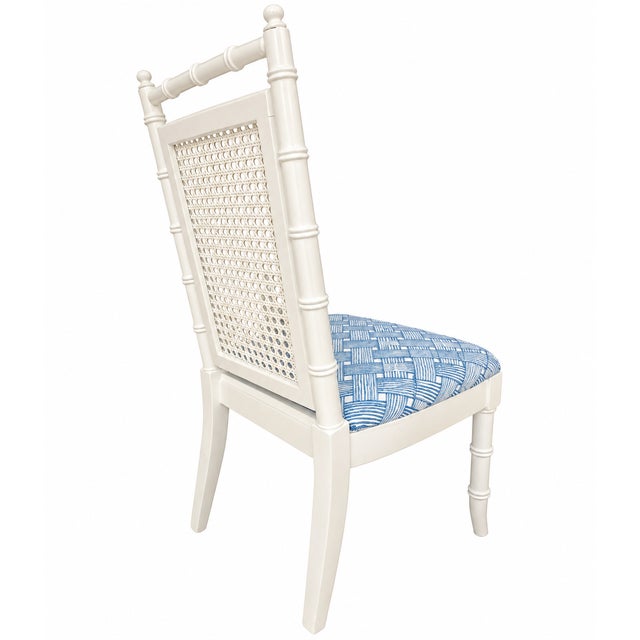 Mid 20th Century Vintage Hollywood Regency White Lacquer Faux Bamboo & Cane Dining Set — 5 Pieces For Sale - Image 5 of 8