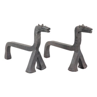 Vintage Wrought Iron Andirons, 1960s, Set of 2 For Sale