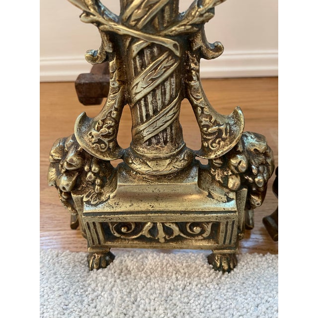 Neoclassical Antique Solid Brass Andrions- Set of 2 For Sale - Image 3 of 11