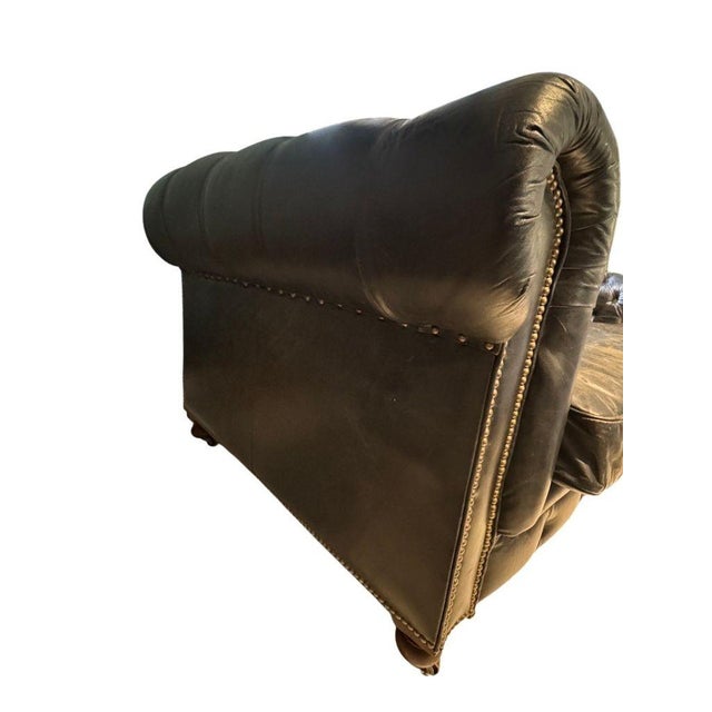 Restoration Hardware Kensington Ebony Leather Sofa With 44” Depth and Luxe Down Feather Fill For Sale - Image 9 of 18