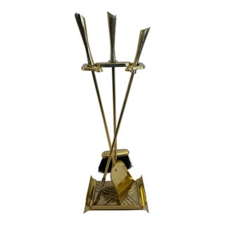 Midcentury Modern Brass Fireplace Tools -Set of 4 For Sale