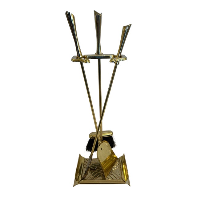 Midcentury Modern Brass Fireplace Tools -Set of 4 For Sale