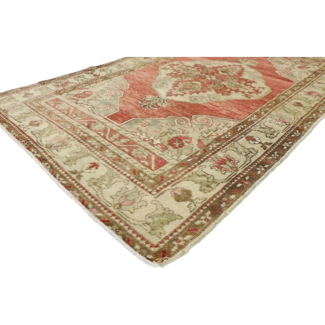 Vintage Turkish Oushak Rug with a Rustic Arts and Crafts Style 03'04 x 05'07. With a traditional medallion design and...