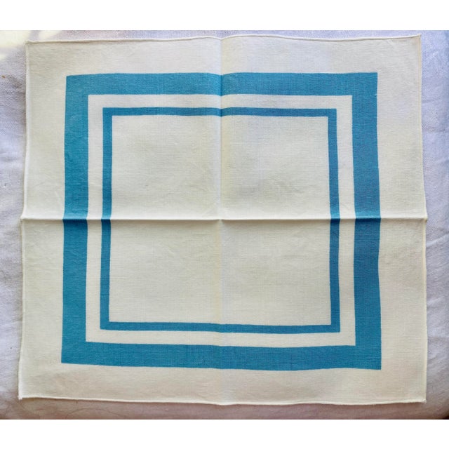 Farmhouse Vintage Blue and White Striped Cottage Napkins, Set/4 For Sale - Image 3 of 3