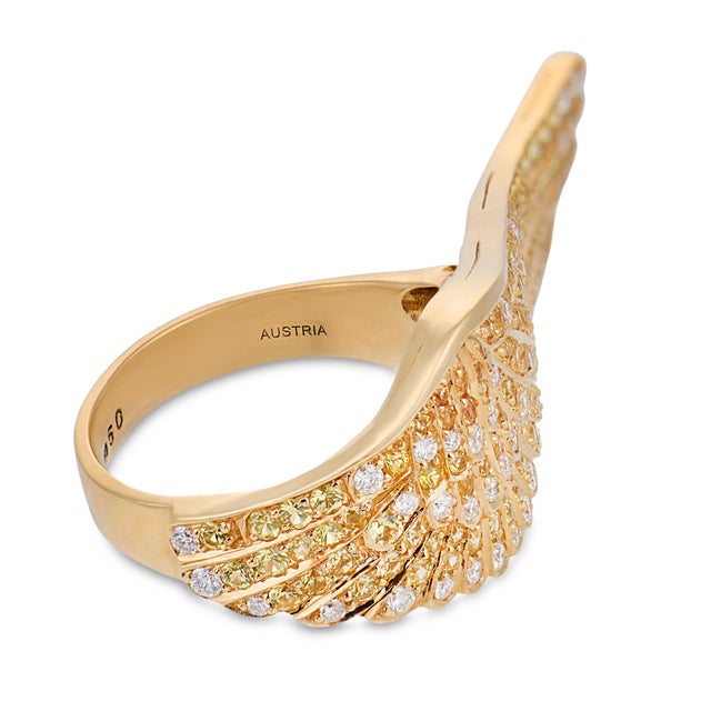 1990s Garrard Yellow Sapphire Diamond 18k Yellow Gold Wings Ring, Size 6 For Sale In Los Angeles - Image 6 of 8