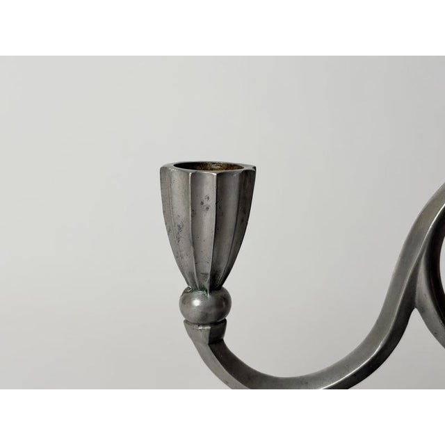 1930s Art Deco Swedish Pewter Candelabra with Horse Relief from Svenskt Tenn, 1932 For Sale - Image 5 of 14