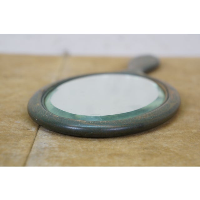 Wood Antique Victorian Beveled Oak Hand Held Vanity Mirror 11" For Sale - Image 7 of 11