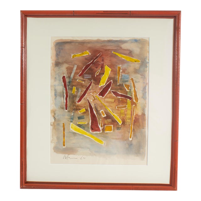 Harry Hilson Signed 1962 Abstract Watercolor Painting For Sale