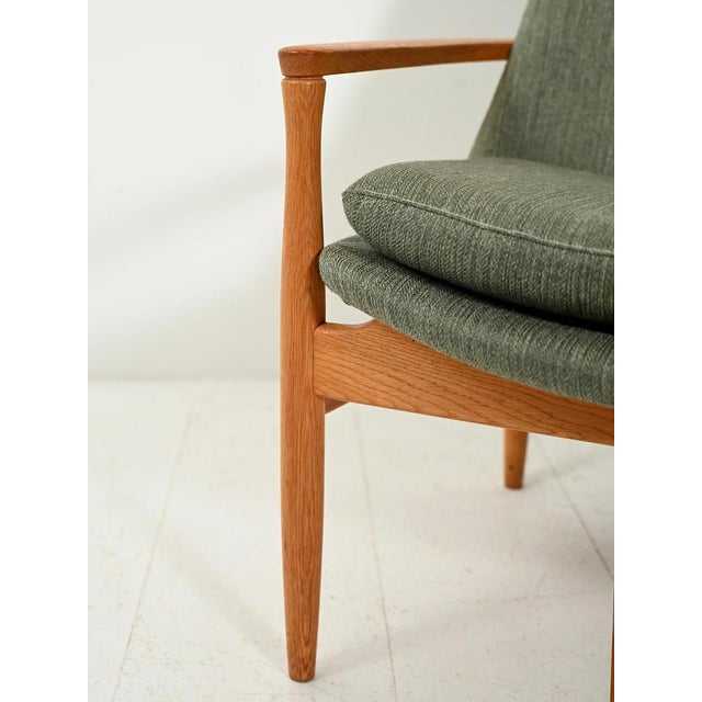 Wood Scandinavian Armchair in Oak and Sage Green Wool, 1950s For Sale - Image 7 of 11