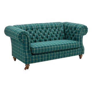Green Plaid Chesterfield Oversized Loveseat Sofa For Sale