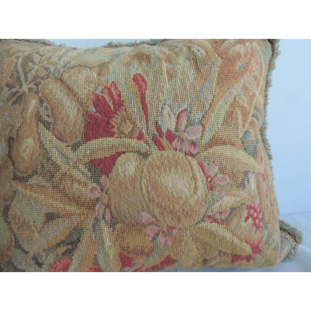 Fruits and flowers tapestry pillow with cotton velvet backing. Zipper closure Feather/Down insert Size: 18"H x 21"W x 8"D