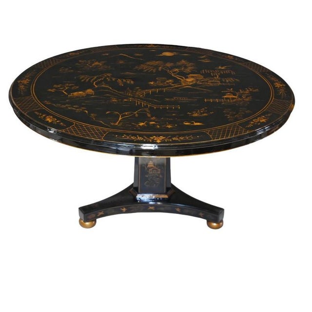 Regency Revival Chinoiserie Center Table in Black Lacquer For Sale - Image 4 of 5