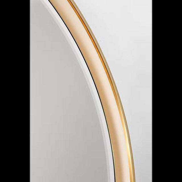 Transitional Thomas O'Brien for Visual Comfort Signature Tricia 30" Illuminated Round Mirror in Hand-Rubbed Antique Brass For Sale - Image 3 of 11