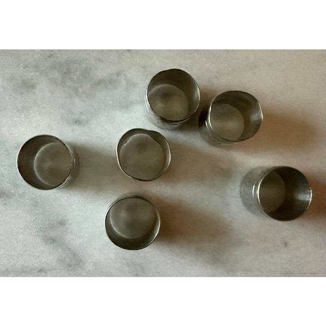 Metal Set of 6 Vintage Hammered Metal Napkin Rings For Sale - Image 7 of 7