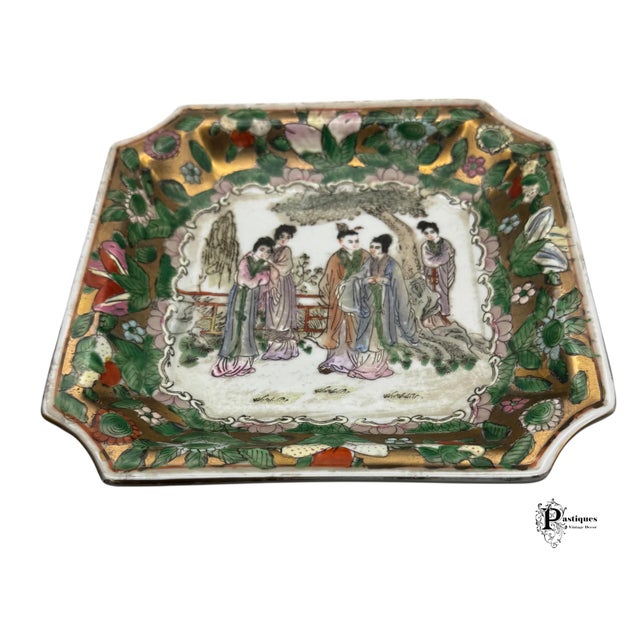 A late Qing period Famille Rose rose medallion square plate, ca. 1900-1920. The plate is decorated with medallion designs...