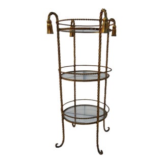 Hollywood Regency Gold Tassel Three Tier Stand For Sale