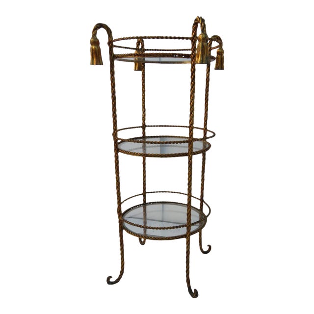 Hollywood Regency Gold Tassel Three Tier Stand For Sale
