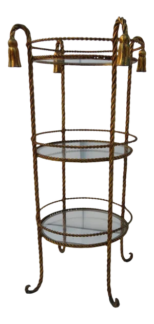 Hollywood Regency Gold Tassel Three Tier Stand