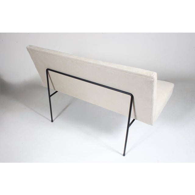 Antique White Mid 20th Century Milo Baughman for Pacific Iron Style Suede and Iron Settee For Sale - Image 8 of 18