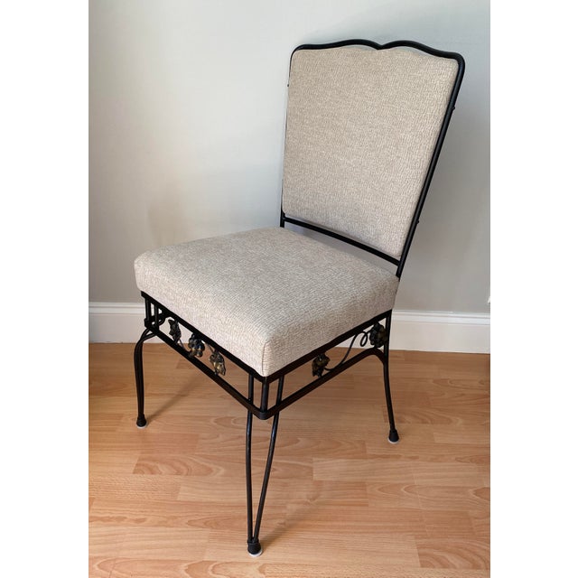 Metal Edgar Brandt Style French Art Deco Wrought Iron Dining Table & 6 Chairs For Sale - Image 7 of 13