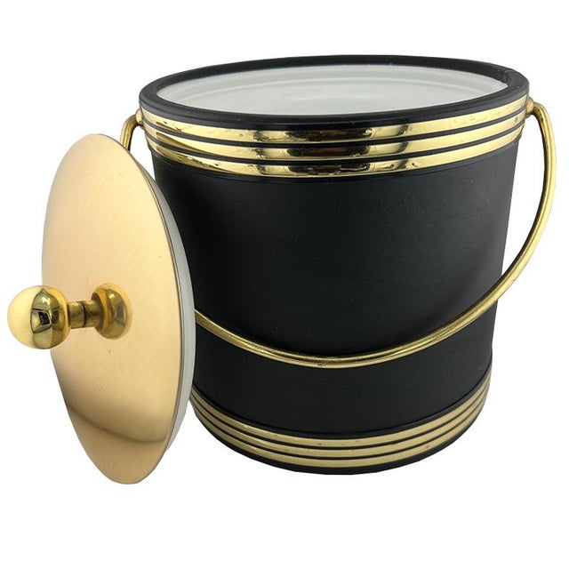 Georges Briard Vintage Black & Gold Ice Bucket – Mid-Century Modern Barware For Sale - Image 4 of 10